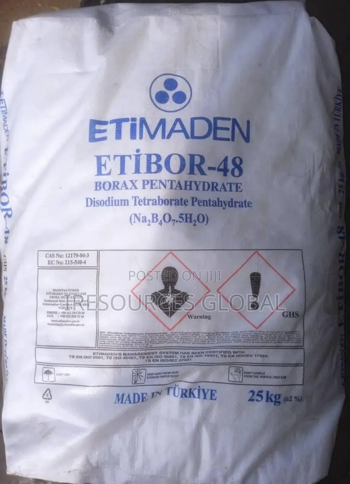 Borax (Sodium Borate or Sodium Tetraborate) Cold 25kg Bag