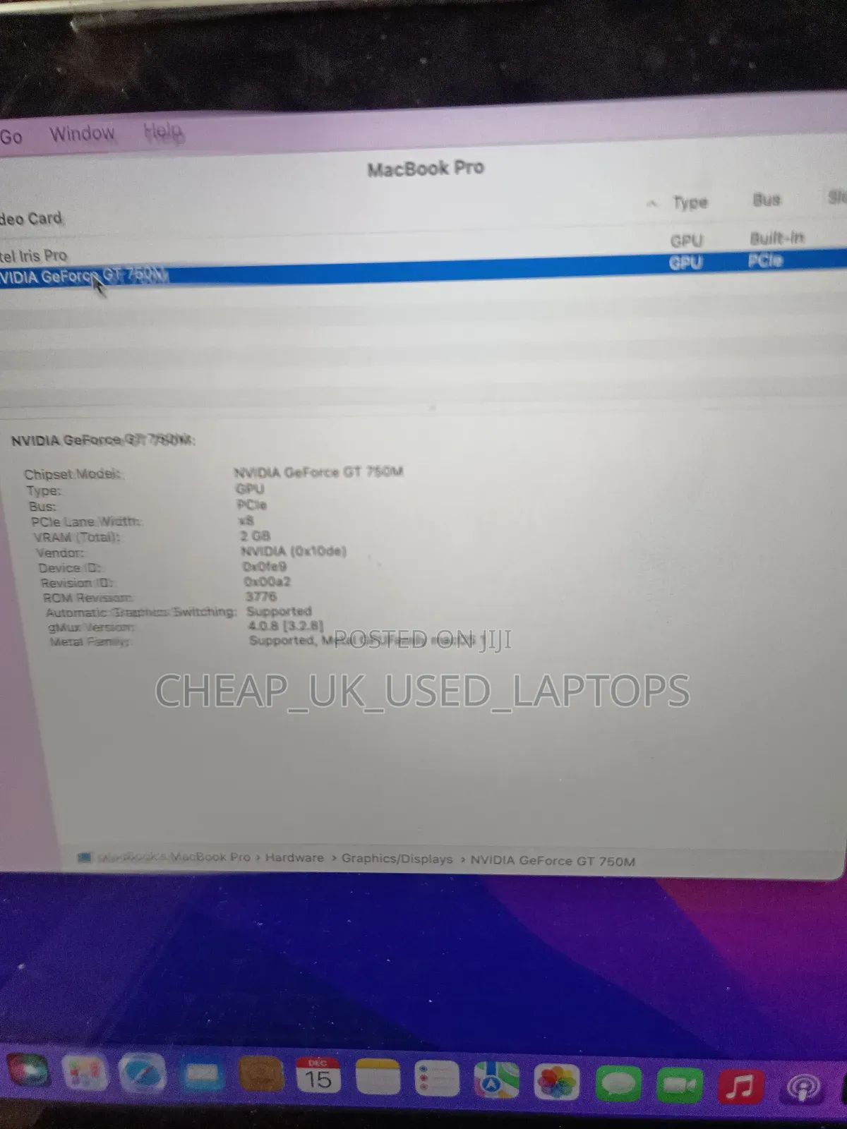 Laptop Apple MacBook Pro 16GB Intel Core I7 SSD 256GB
