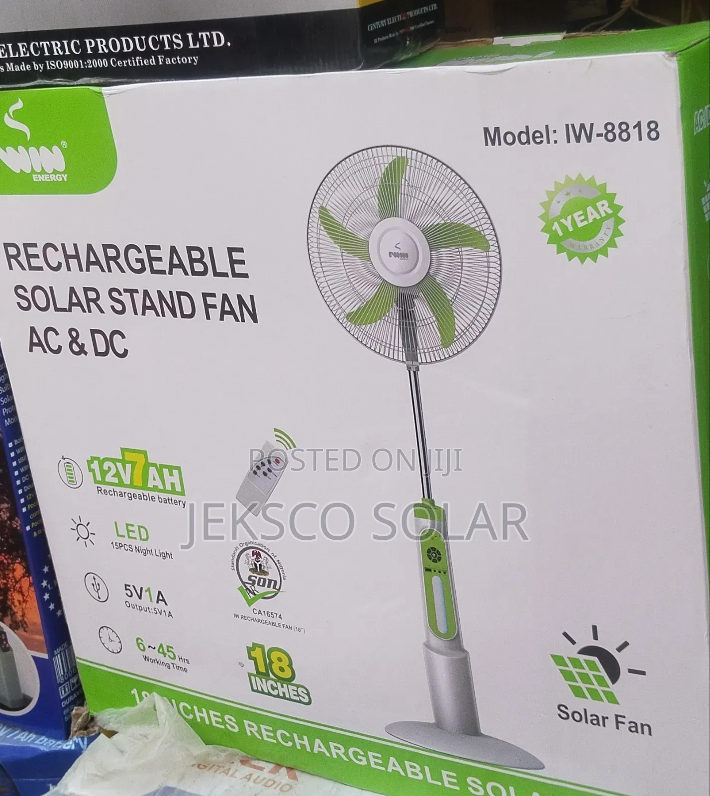Iwin Solar Rechargeable Standing Fan 18inches, AC/DC