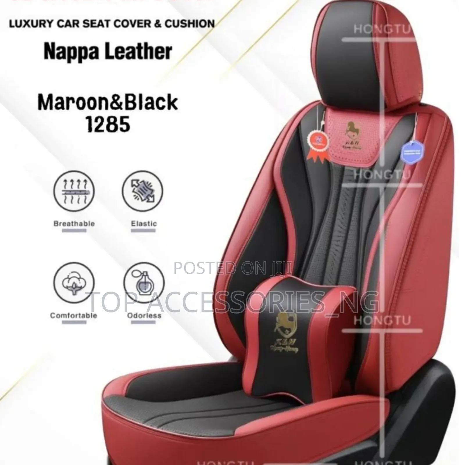 Maroon Black Leather Car Seat Cover