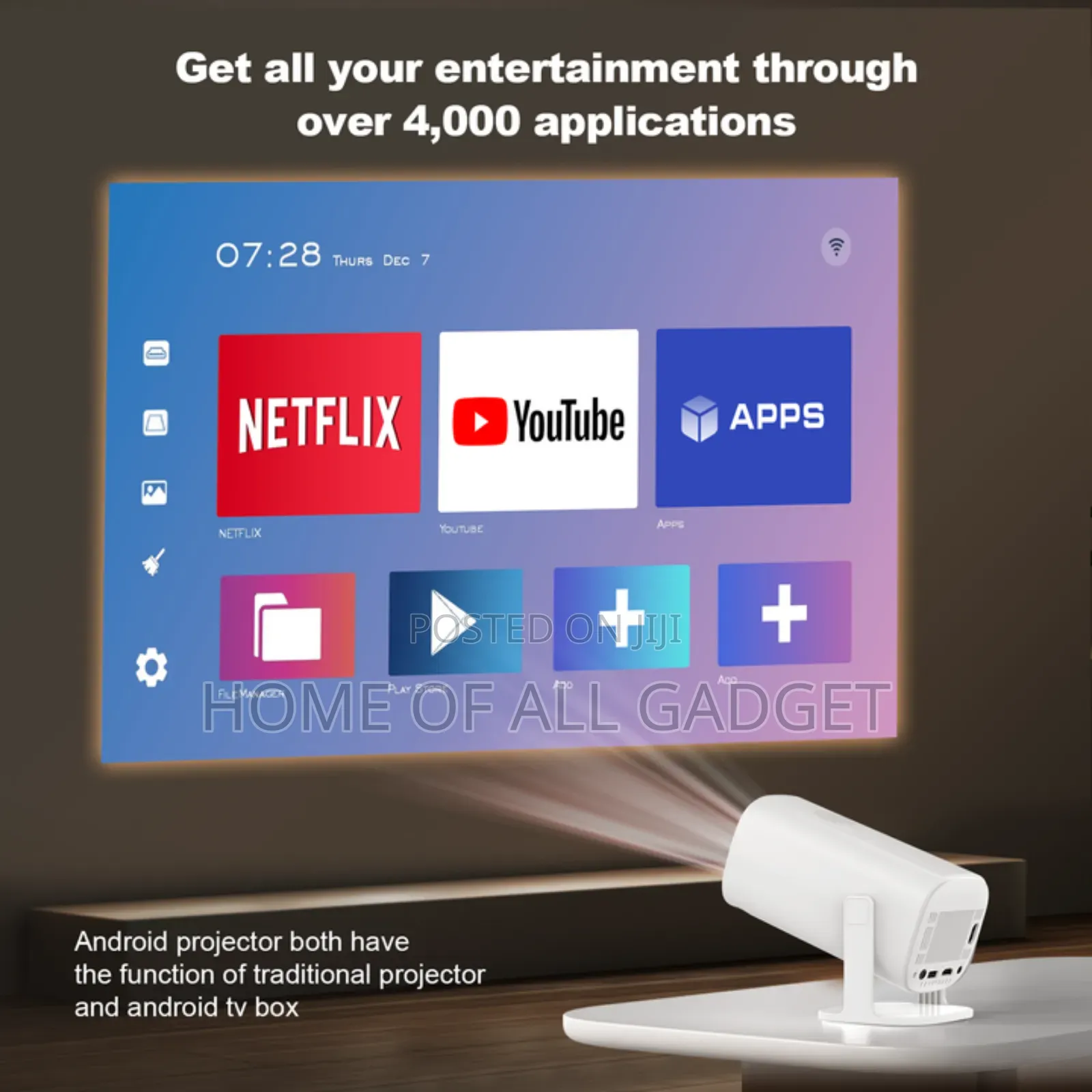 Mini Projector Android. Outdoor Movie Projector 720P Full HD