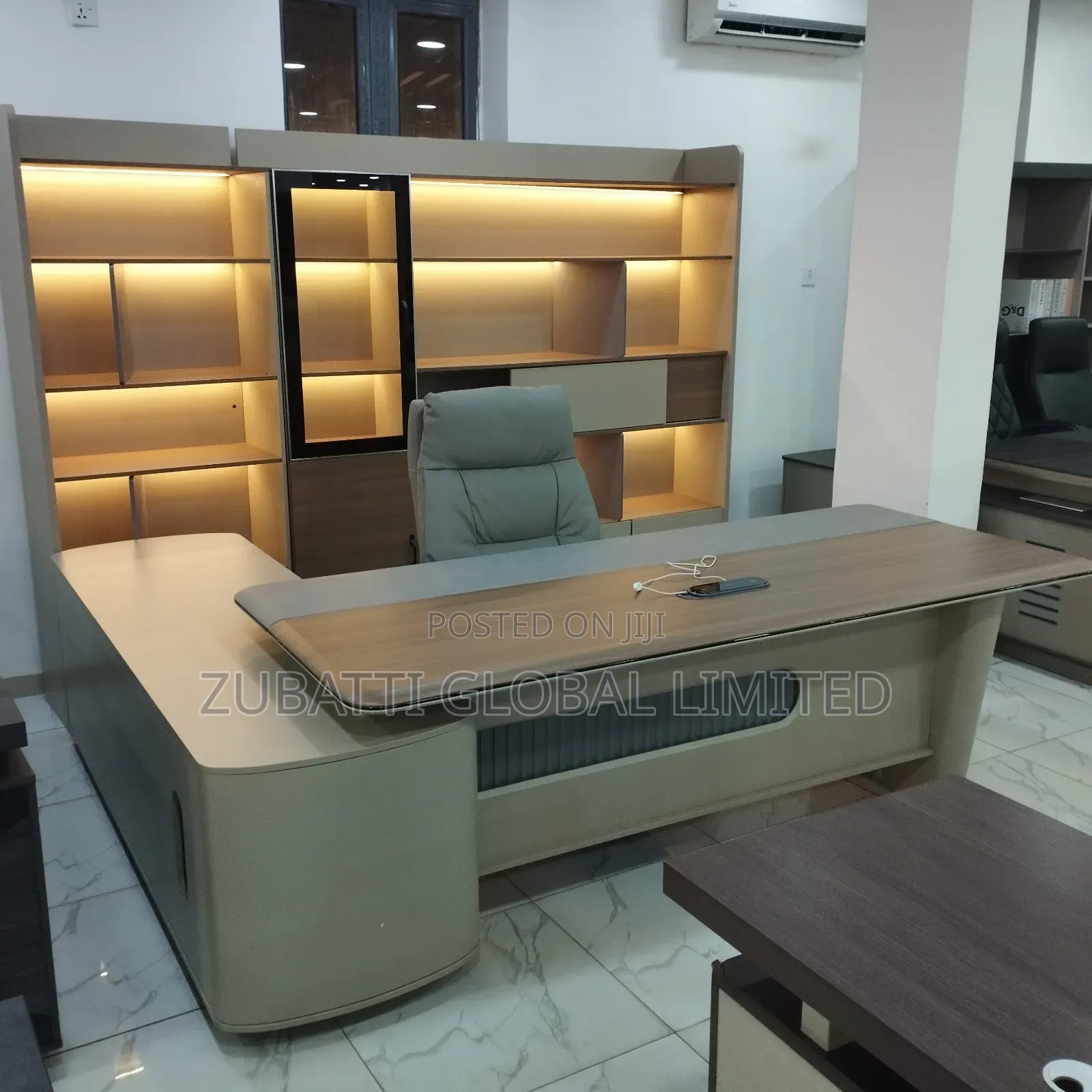 Foreign Executive Office Table With Led Light Bookshelf