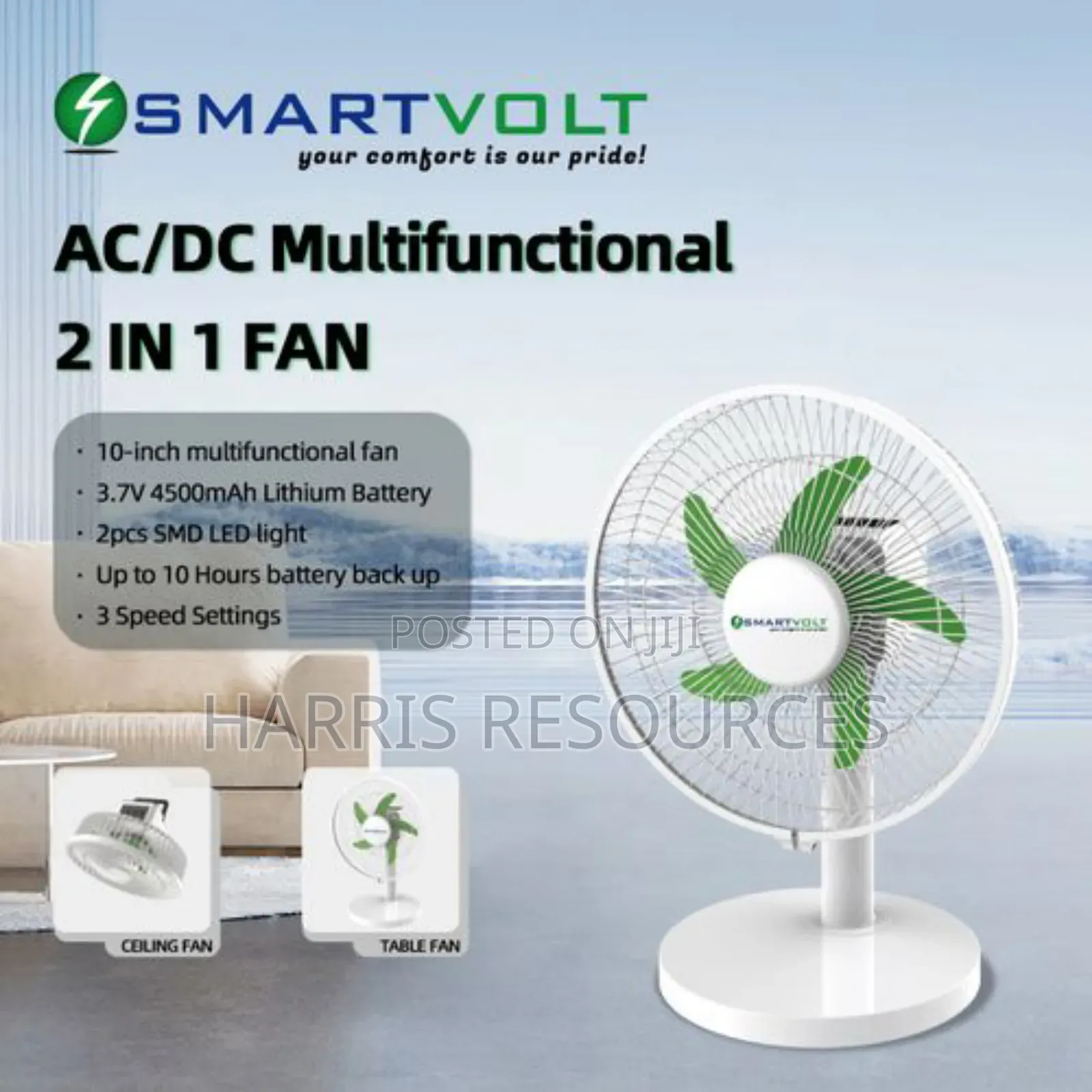 Smartvolt-10'' Multifunctional Rechargeable Table Fan