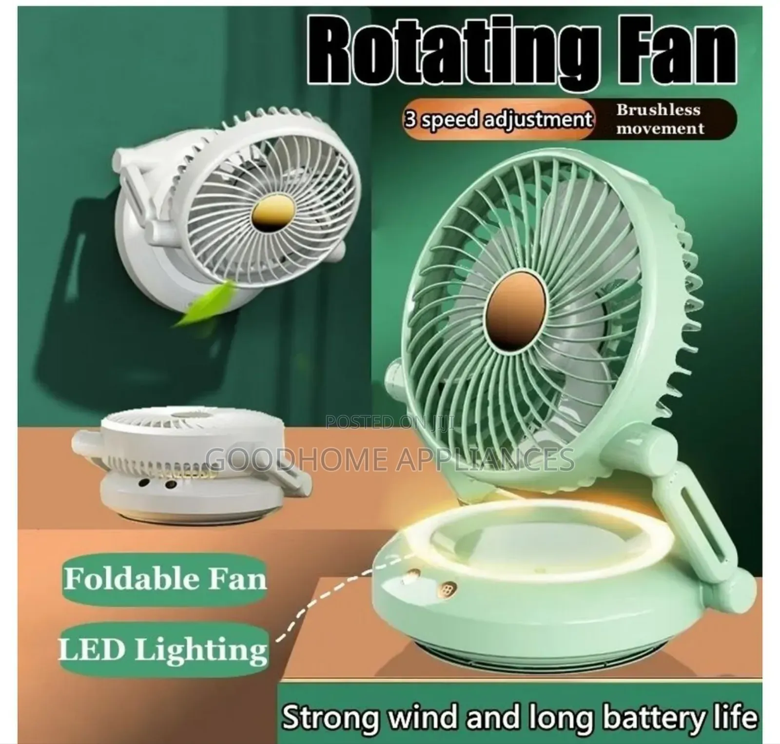Foldable Rotating Fan With LED Lighting
