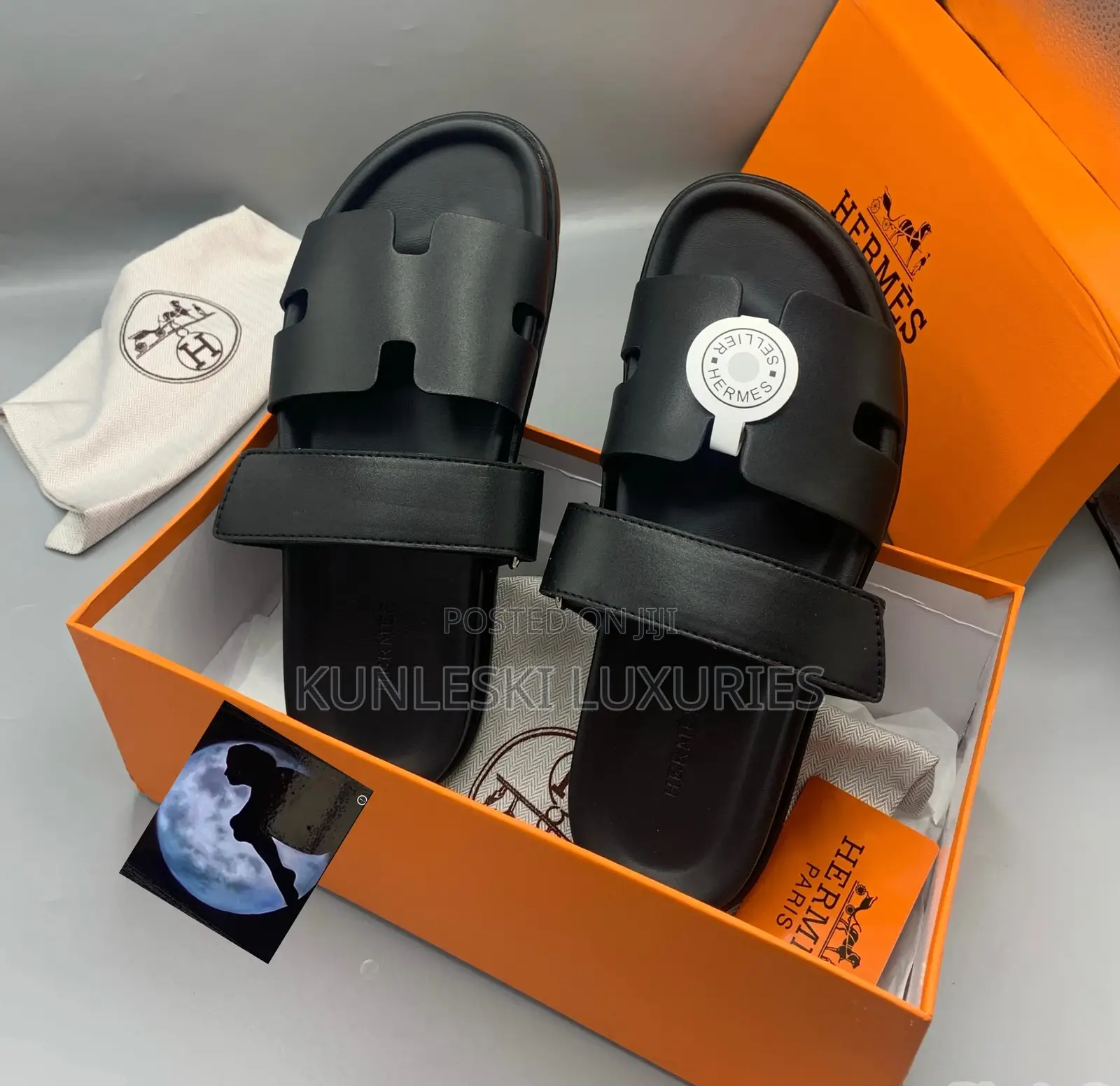 Original Hermes Leather Slippers for Men in Two Colors