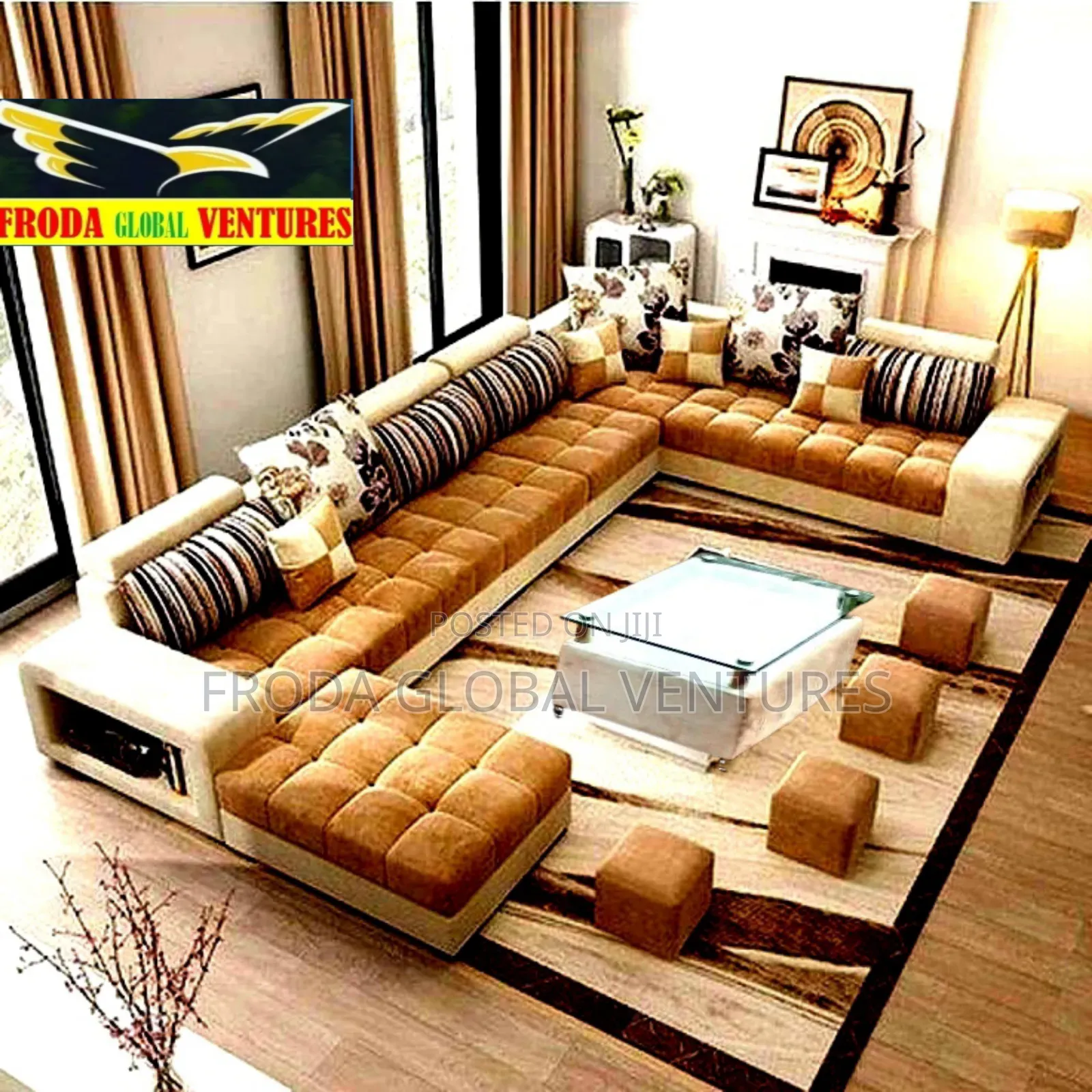 Quality Furniture. U-Shape Sofa With Table and Stools. Aa1