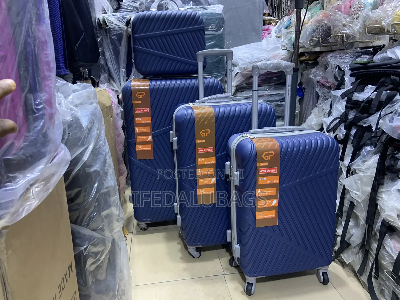 Navy Blue Durable Plastic Set of Luggage