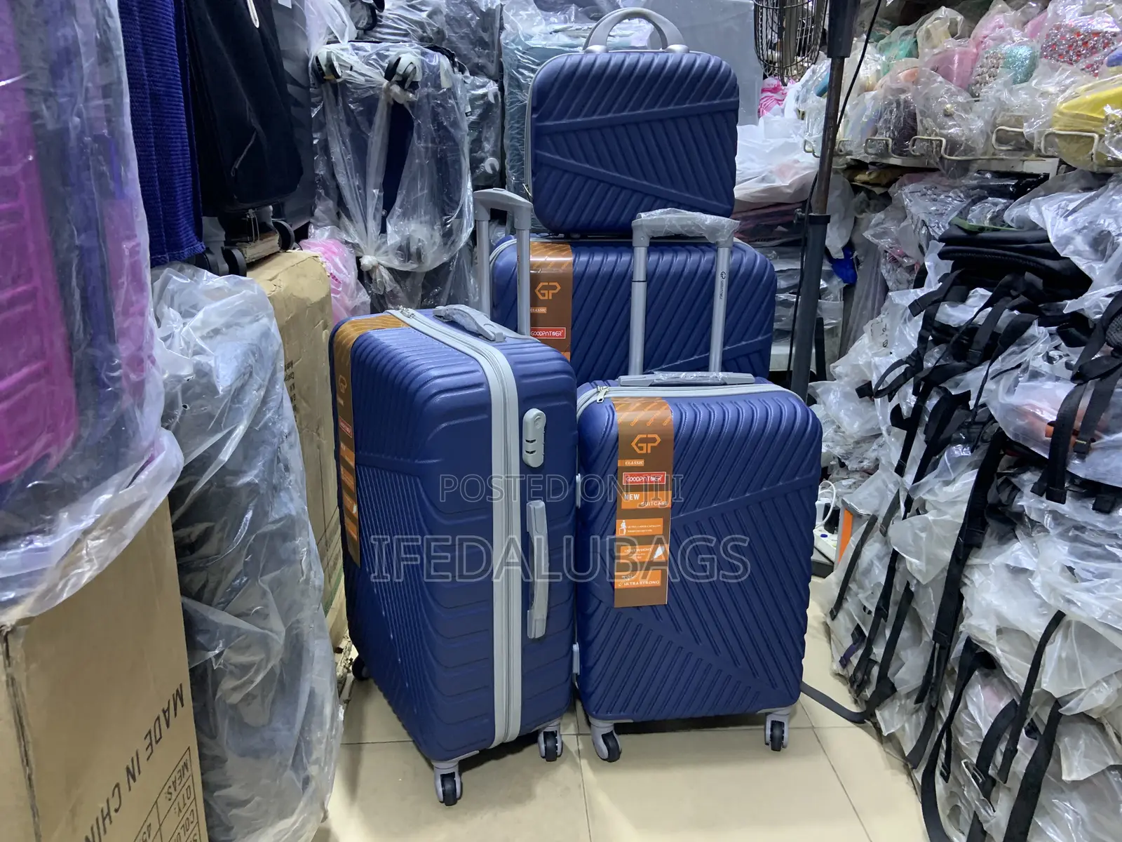 Navy Blue Durable Plastic Set of Luggage
