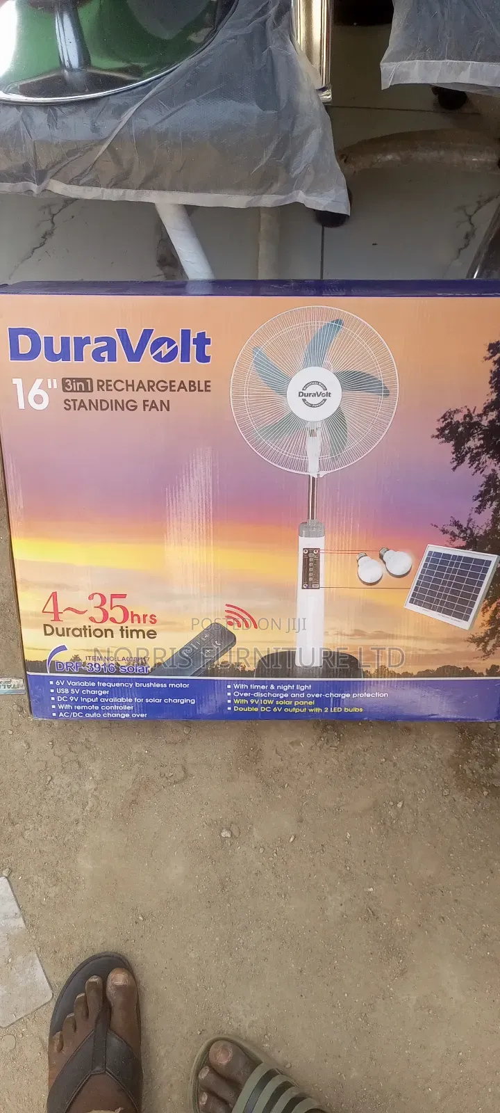 Duravolt 16" 3in1 Rechargeable Fan With Solar