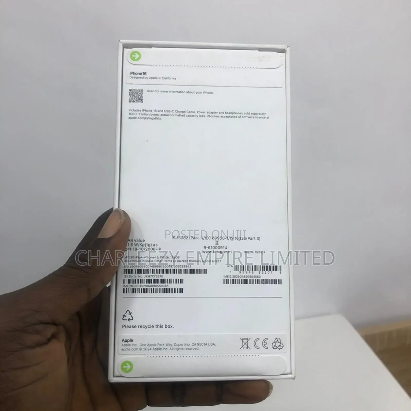 New Apple iPhone 16 128 GB White