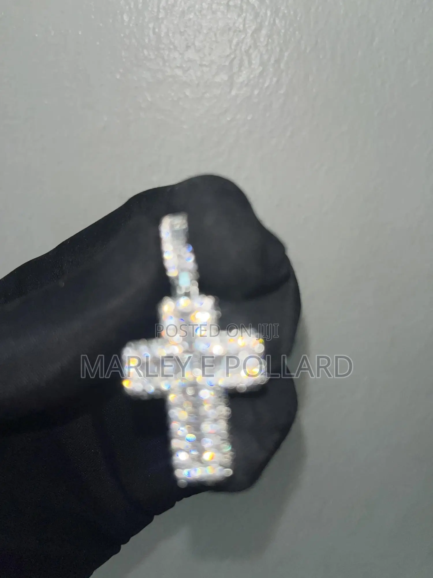 Quality Platinum Cz Diamond Rope Cross Chain Necklace,