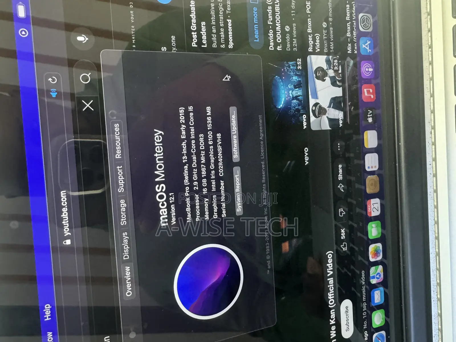 Laptop Apple MacBook Pro 2015 16GB Intel Core I5 SSD 256GB