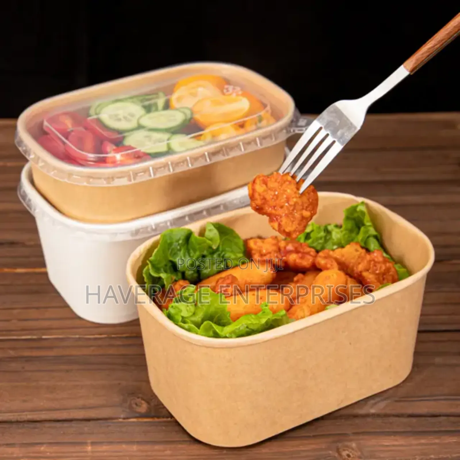 Disposable Craft Paper Salad/Food Bowl With Lids 1,000ml. 600pces