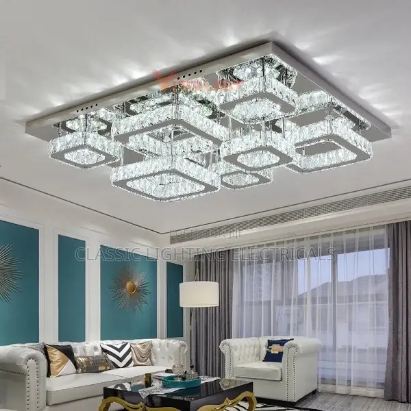 Modern Chrome LED Crystal Ceiling Lamp Luxury Square