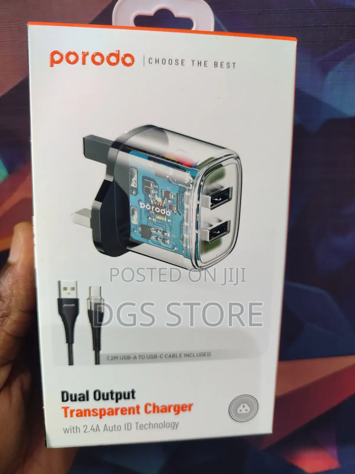 Porodo Dual Output Transparent Charger With USB a to Usb C