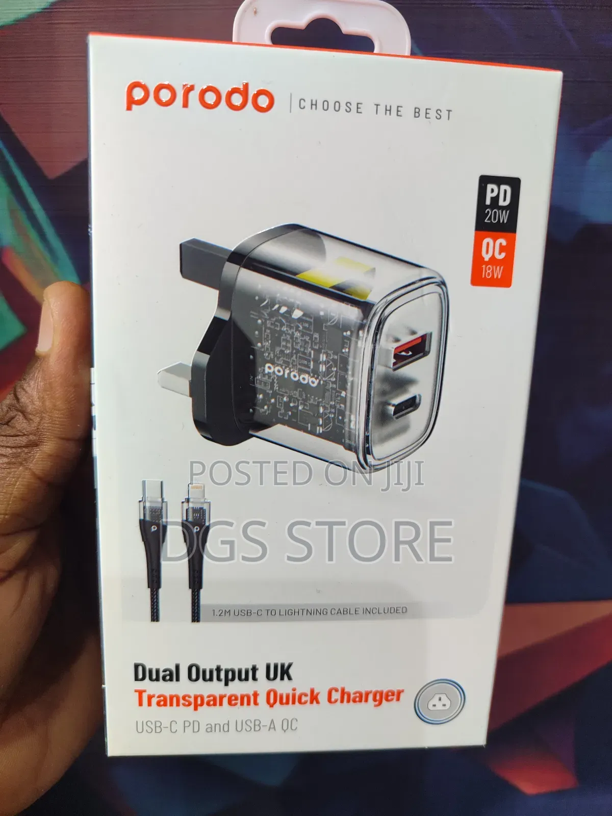 Porodo Dual Output Transparent Charger Usb C to Lightning