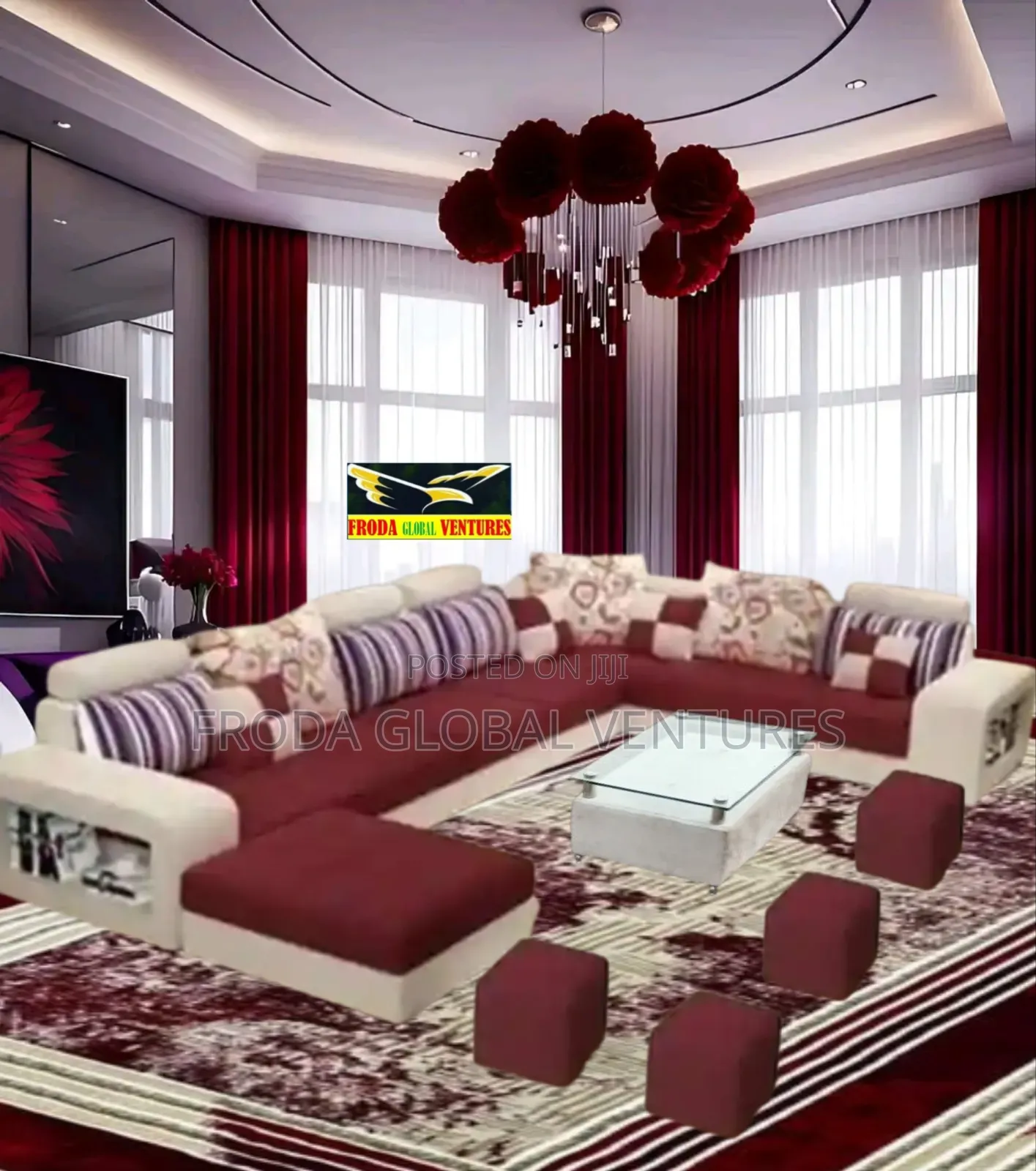 U-Shape Sectional Sofa Chairs With Table and Stools