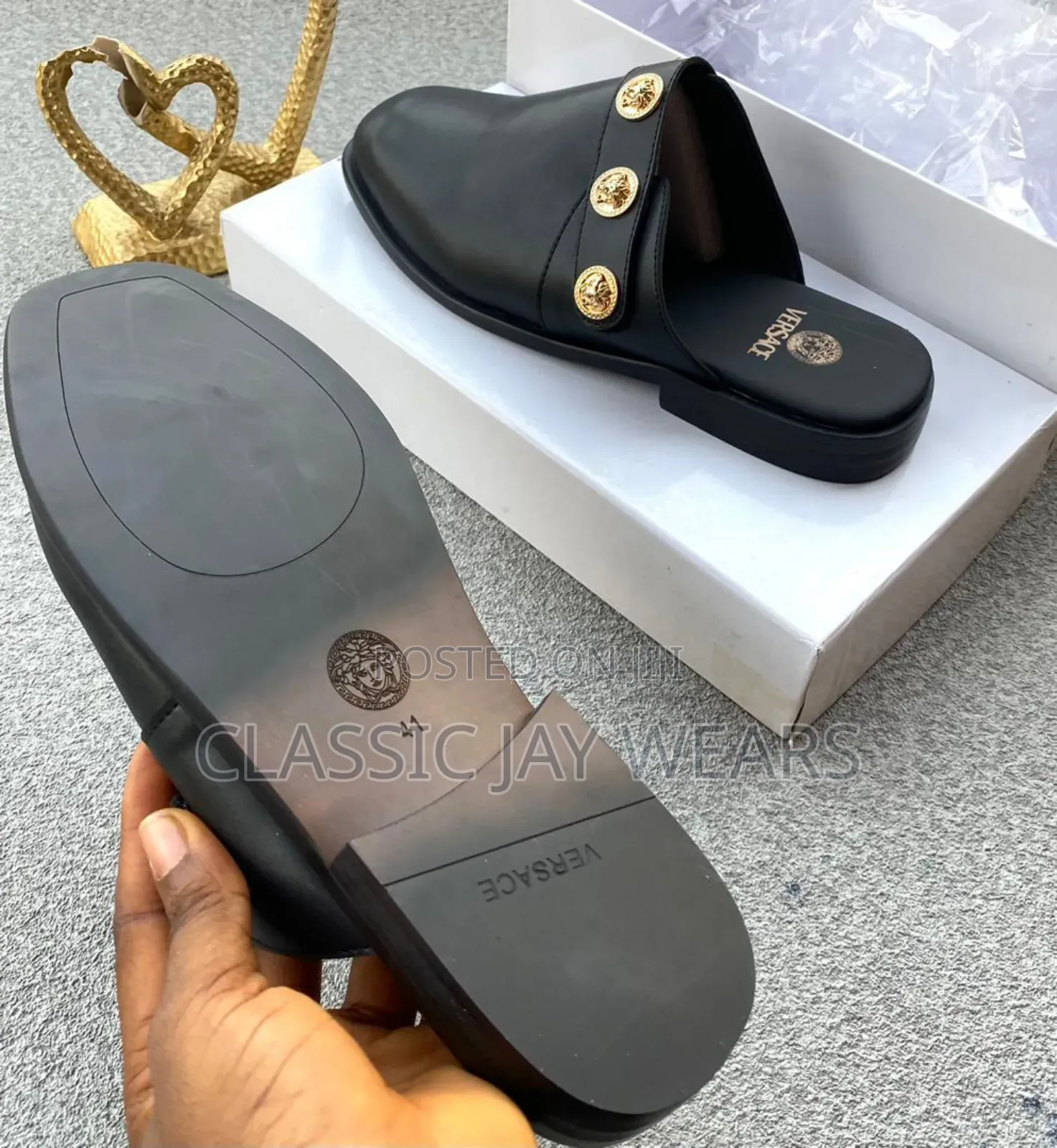 Top Quality Versace Plain Leather Half Shoe