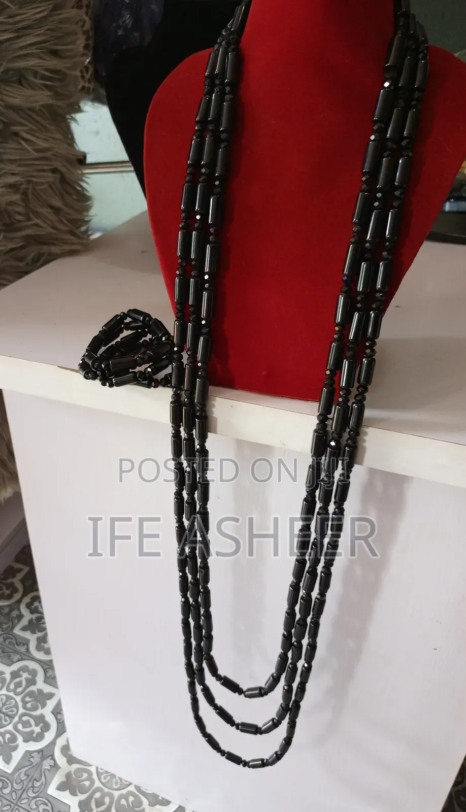 3 Layers Neck, 4 Bracelets Men's Black Ceremonial Beads - 00