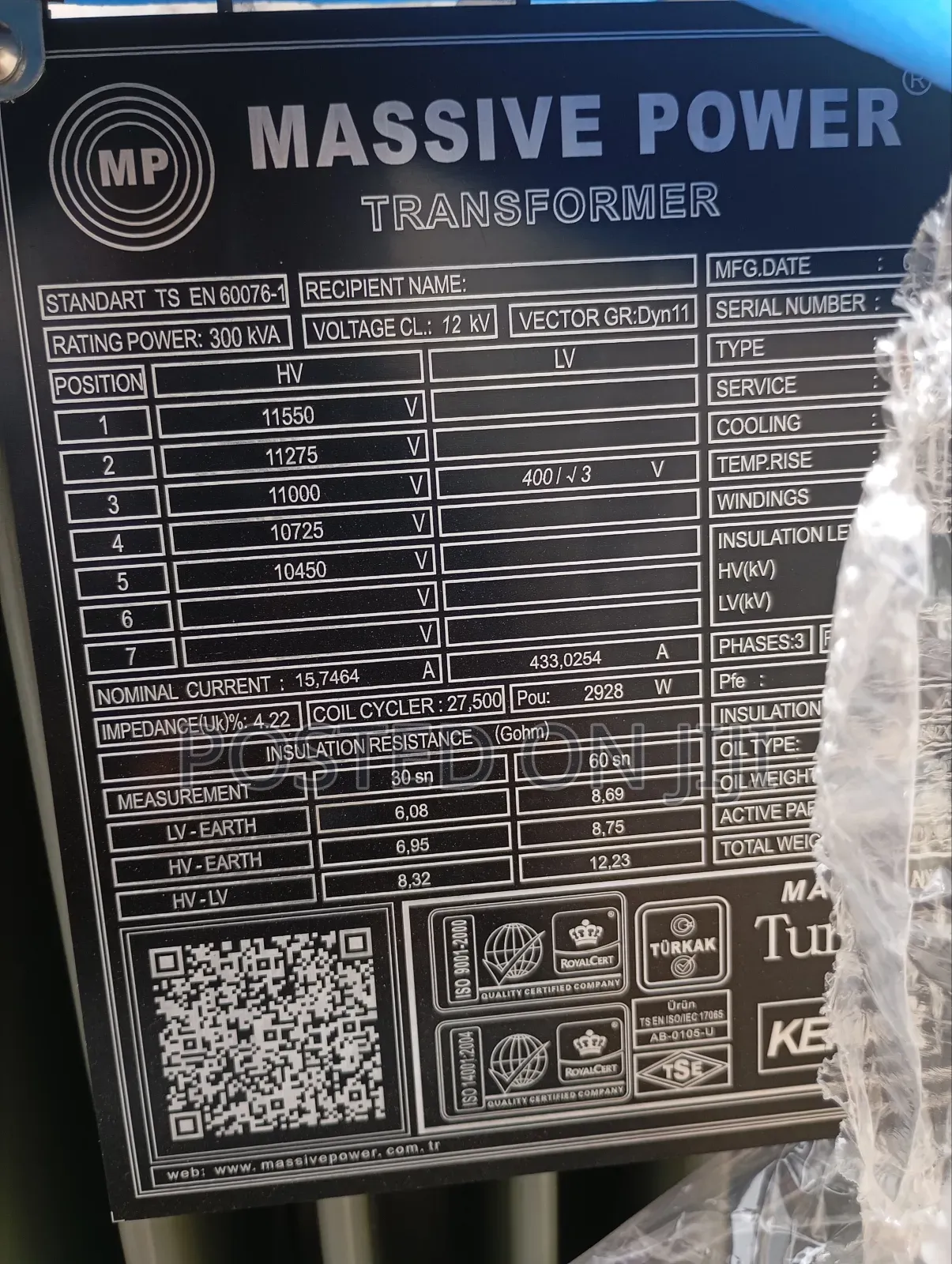 300kva/11kv (Massive Power) High Quality Power Transformers