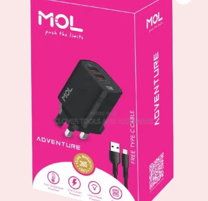 MOL Adventure Dual USB Charger With 3A Fast Charging Cable