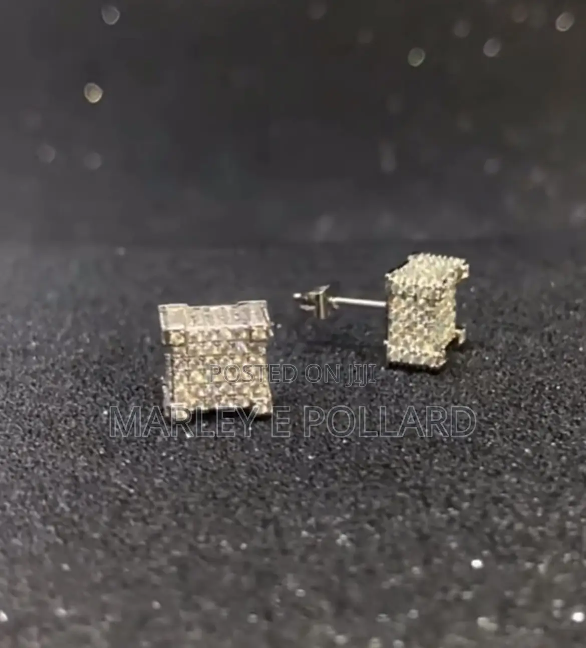 24 Kt Gold Plated Iced Out Cz Diamond Men Women Stud Earring