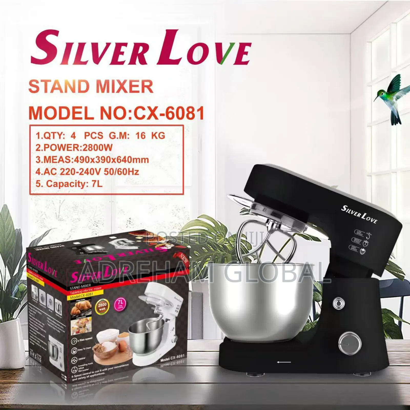 Silver Love 7L, Industrial Stand Mixer, 2800watts
