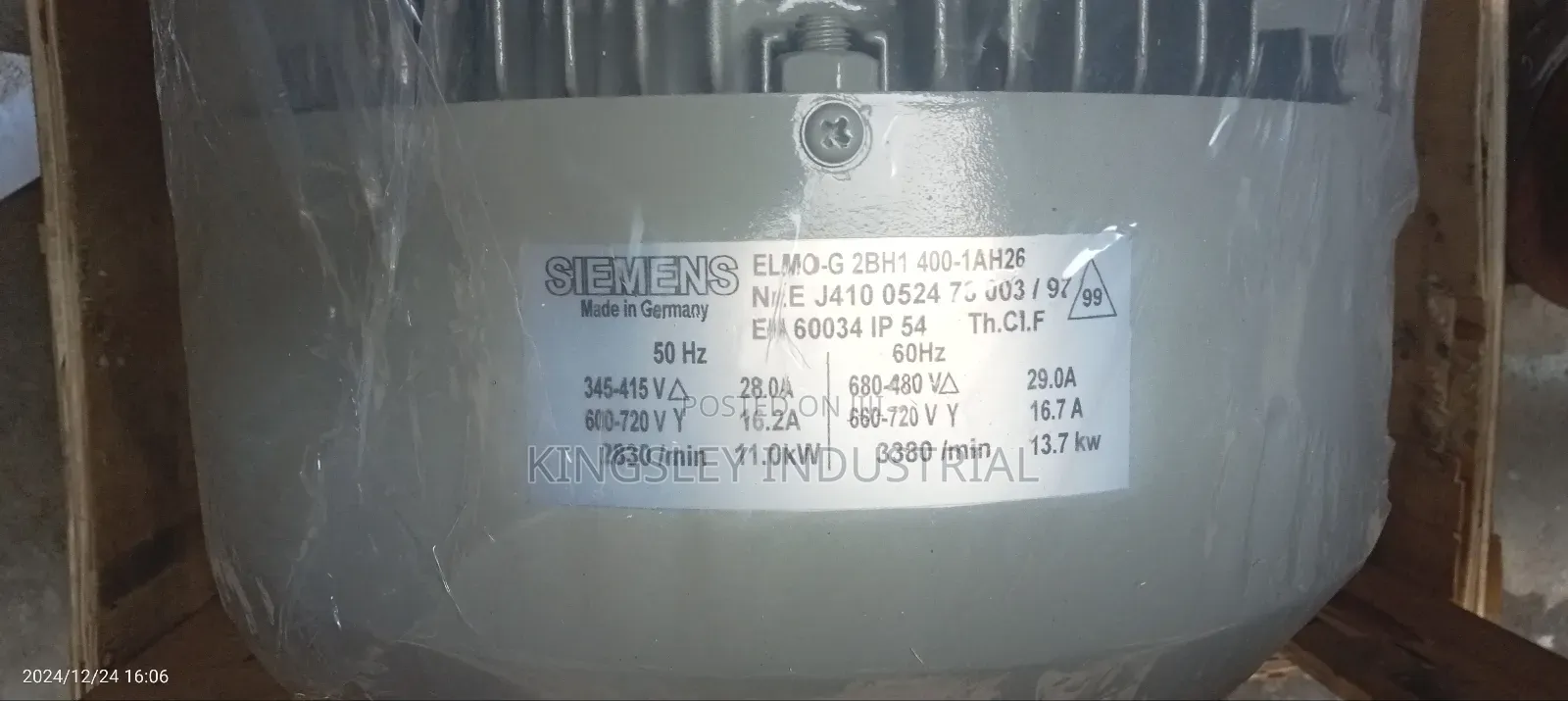 Siemens Exhaust Industrial Brower 15hp 60hz 3380rpm