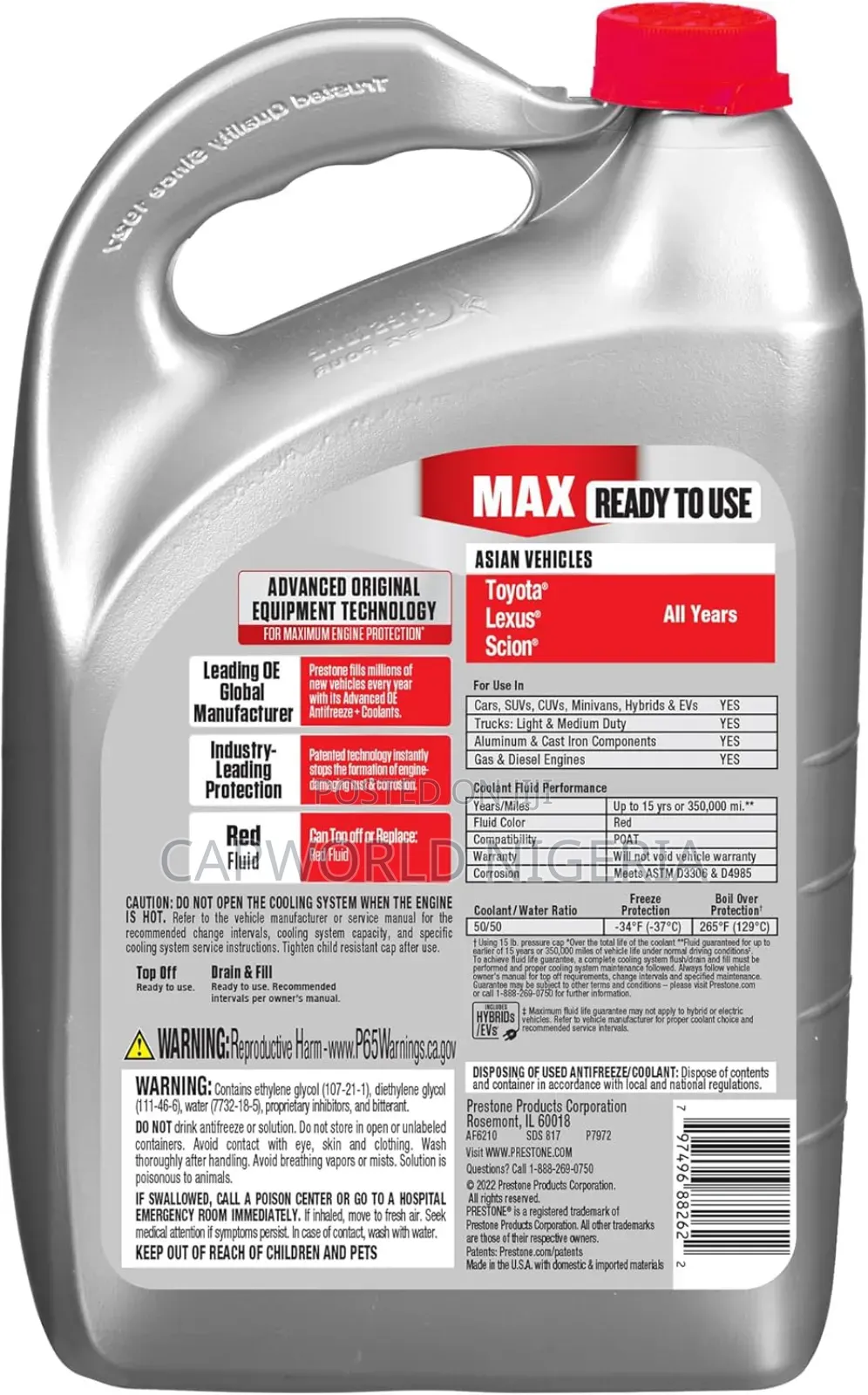Prestone Max Asian Red 50/50 Antifreeze Automotive Coolant