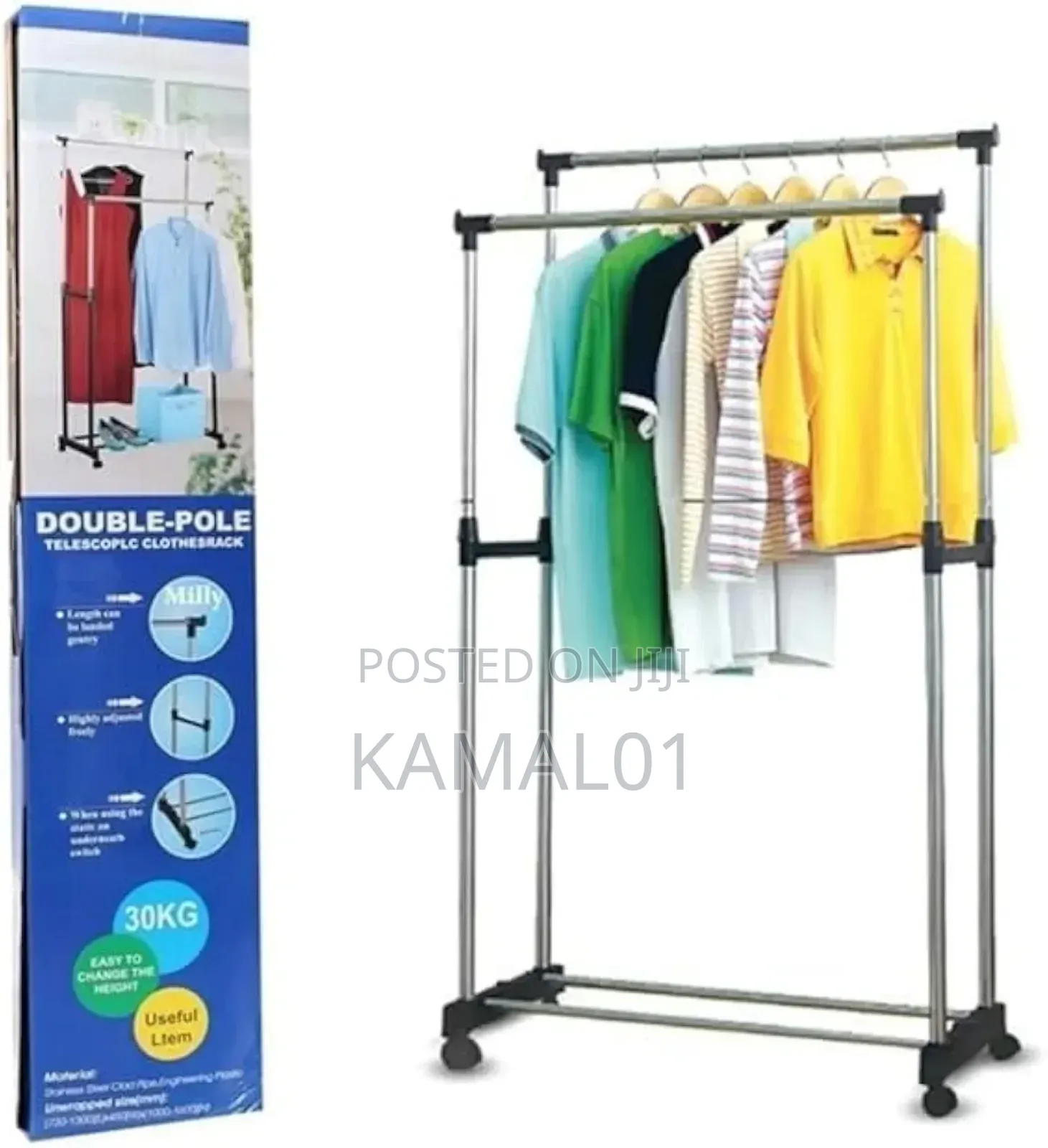 Stainless Steel Double Pole Rail Movable Cloth Rack