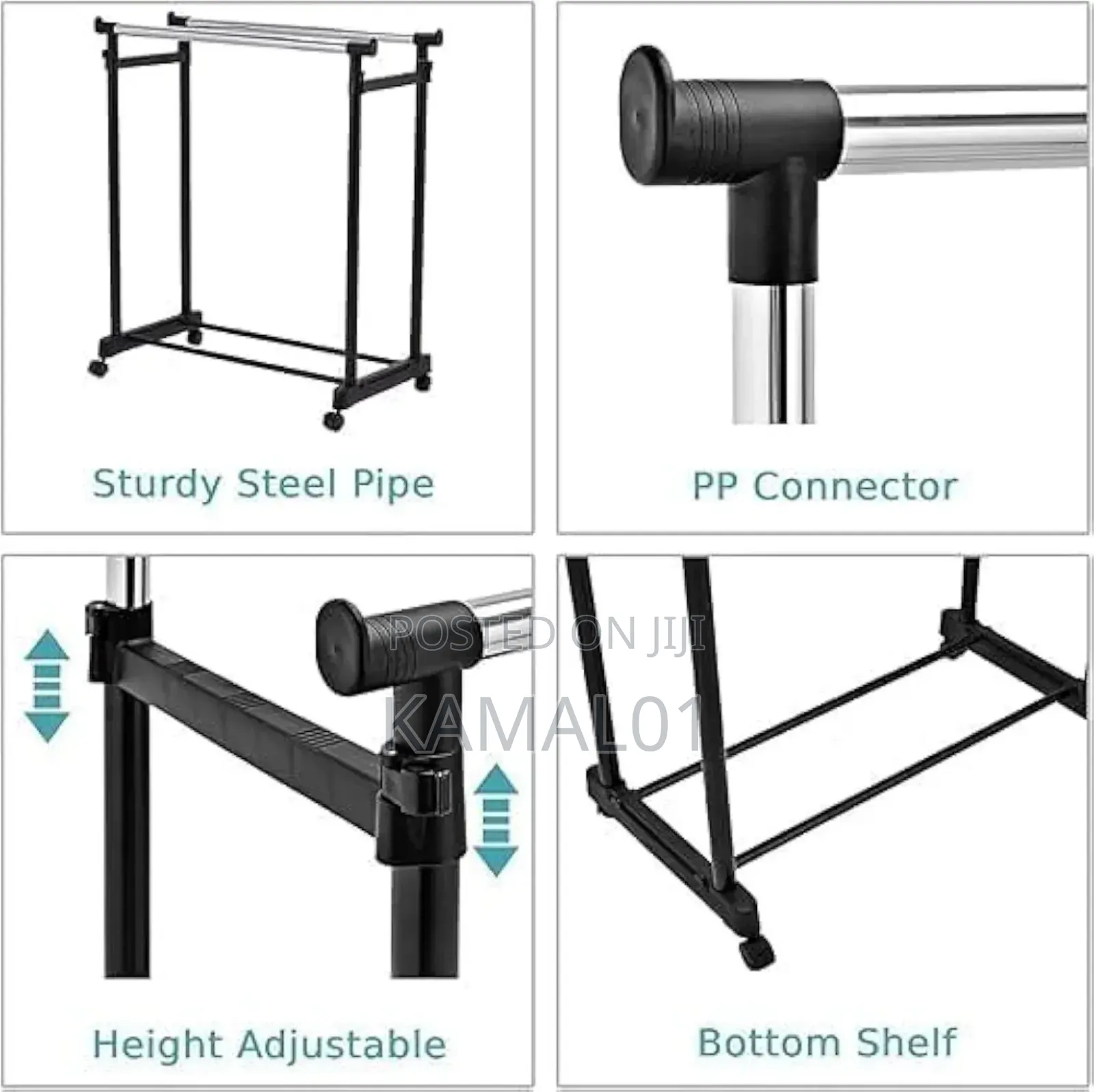 Stainless Steel Double Pole Rail Movable Cloth Rack