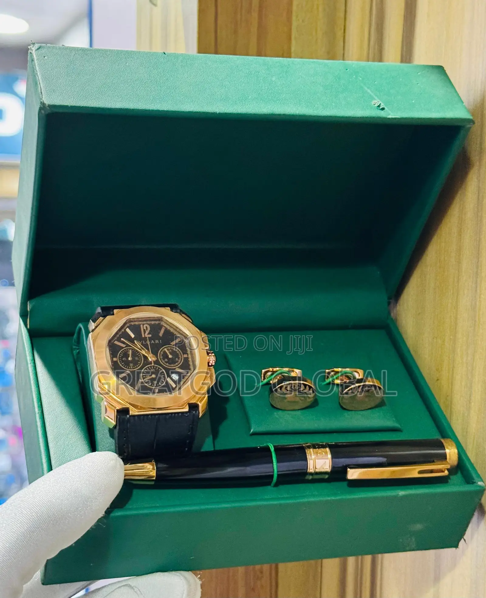 Men Set Wristwatch With Cufflinks Pen