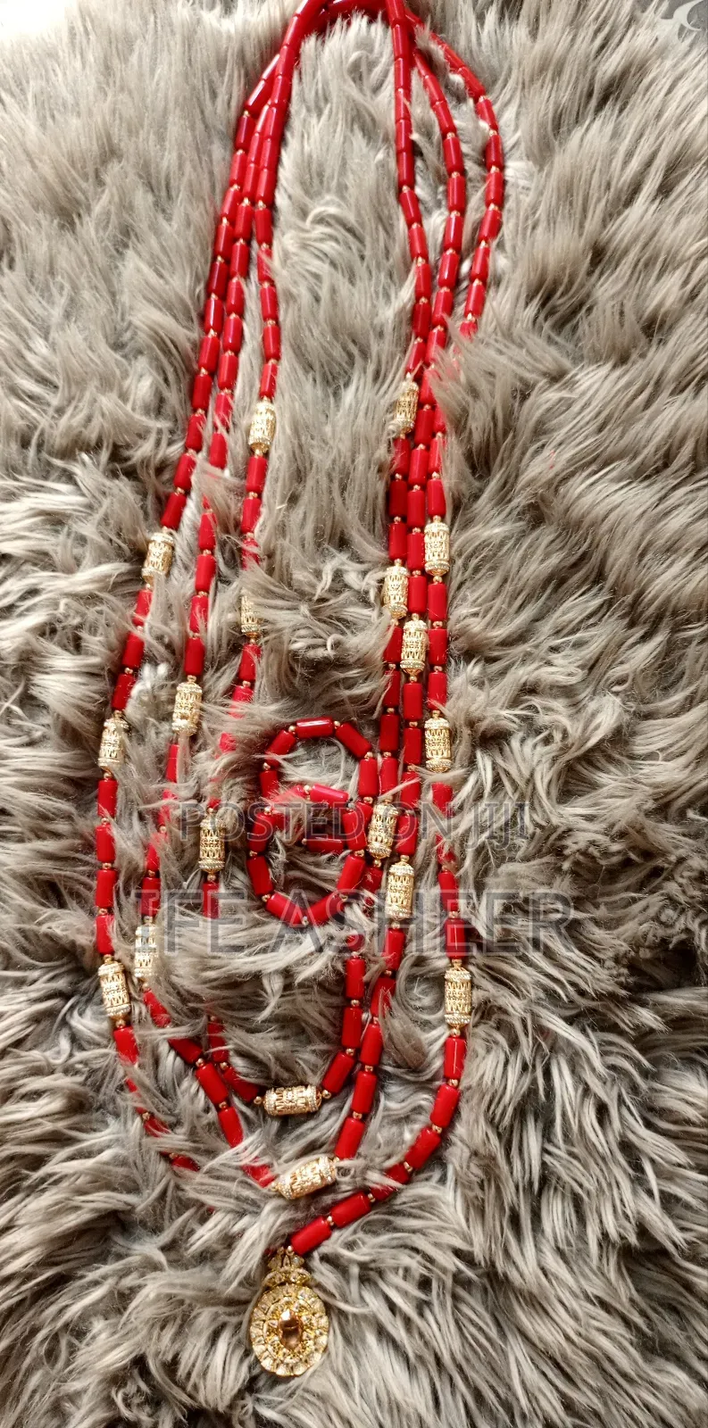 Red Navel Length 3 Steps Men Ceremonial Beads With Pendant