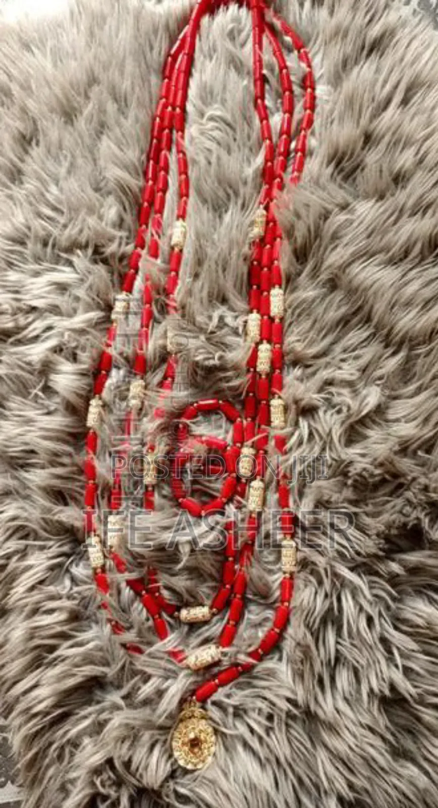 Red Navel Length 3 Steps Men Ceremonial Beads With Pendant