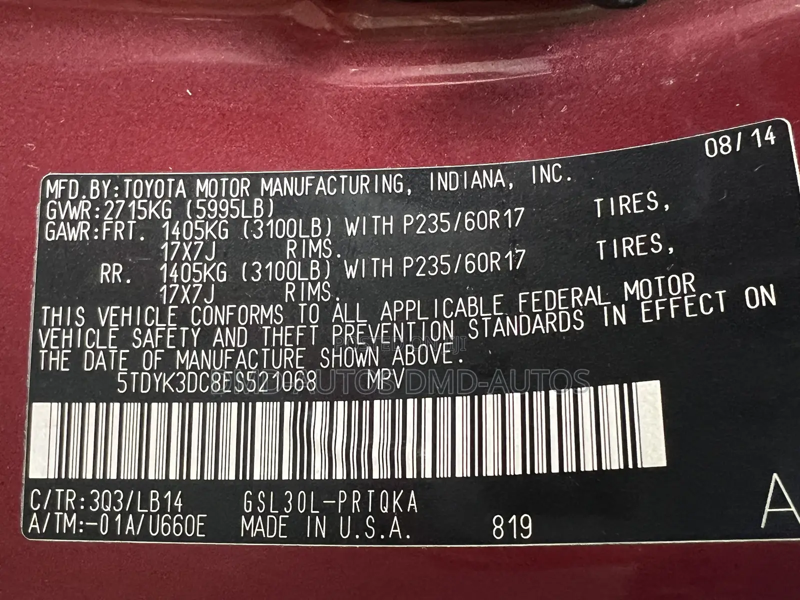 Toyota Sienna 2015 Red