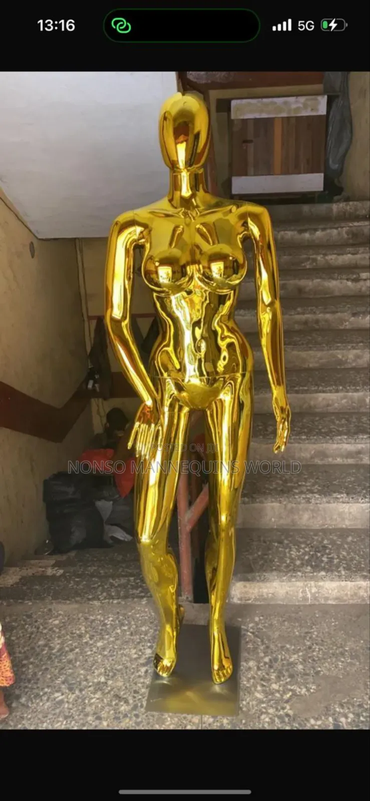 Size 12 Female Gold Chrome Mannequin. Yellow Gold