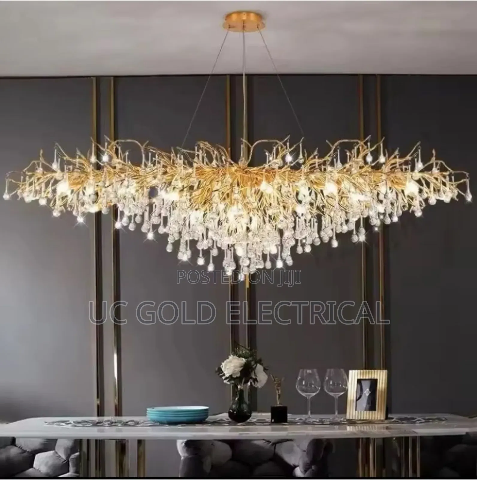 Rectangle Luxurious Crystal Gold Chandelier