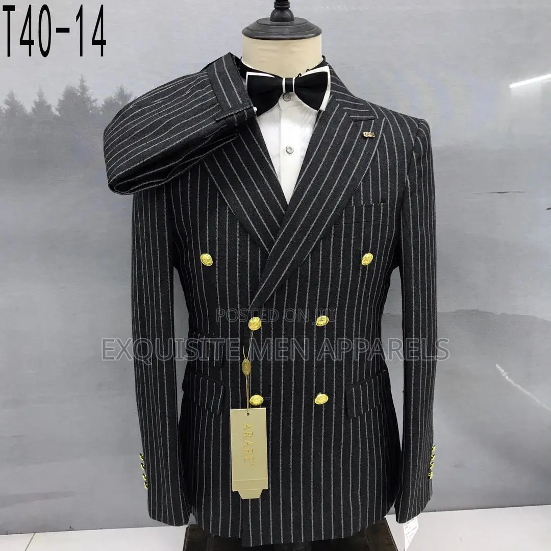 Quality Bold Stripe Turkish 2pcs Double Breasted Men’S Suit