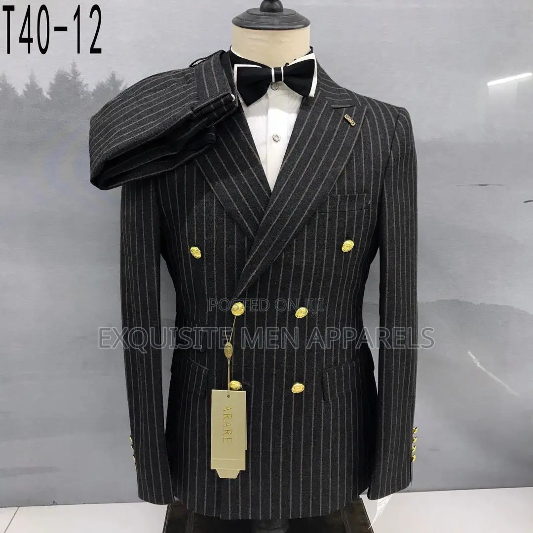 Quality Bold Stripe Turkish 2pcs Double Breasted Men’S Suit