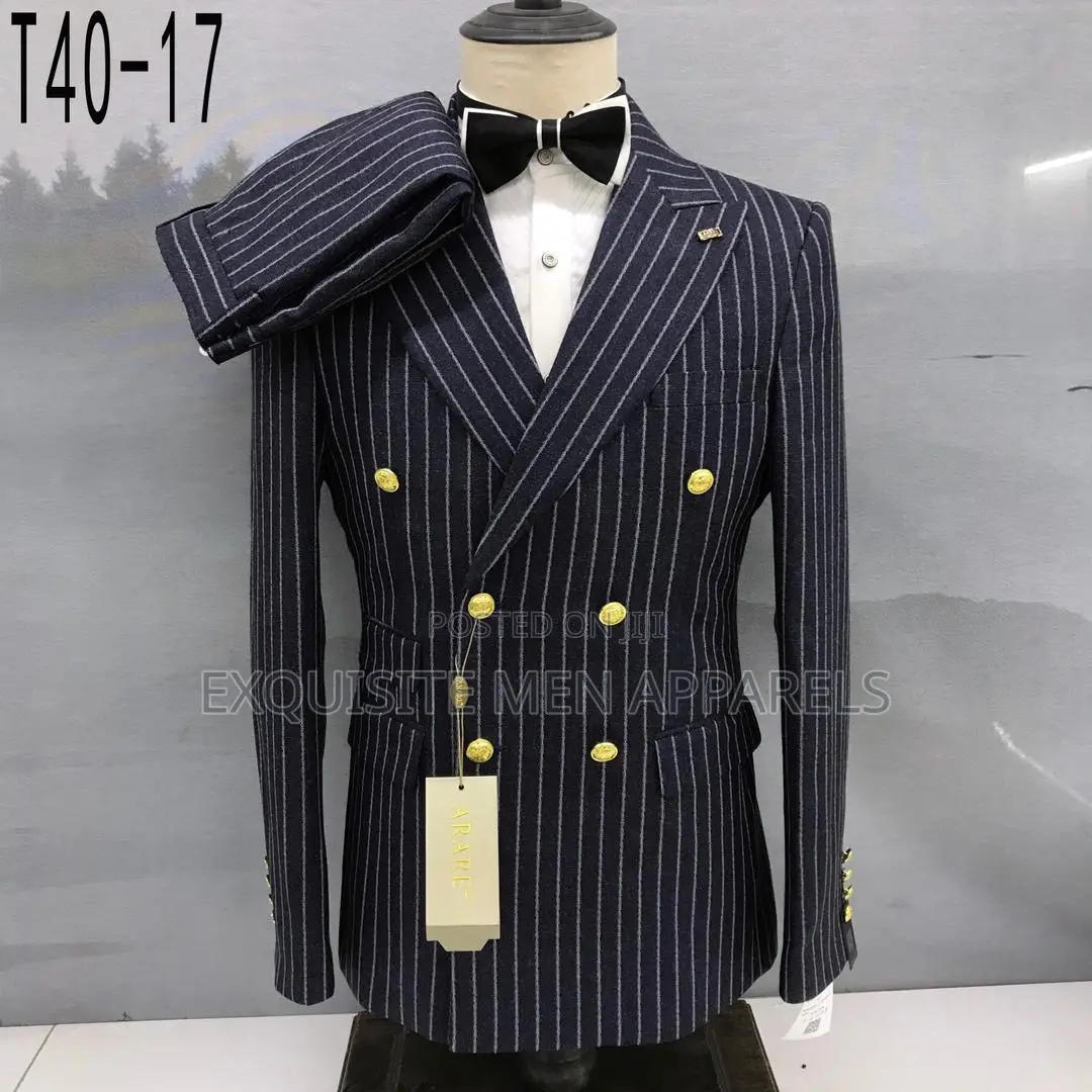 Quality Bold Stripe Turkish 2pcs Double Breasted Men’S Suit