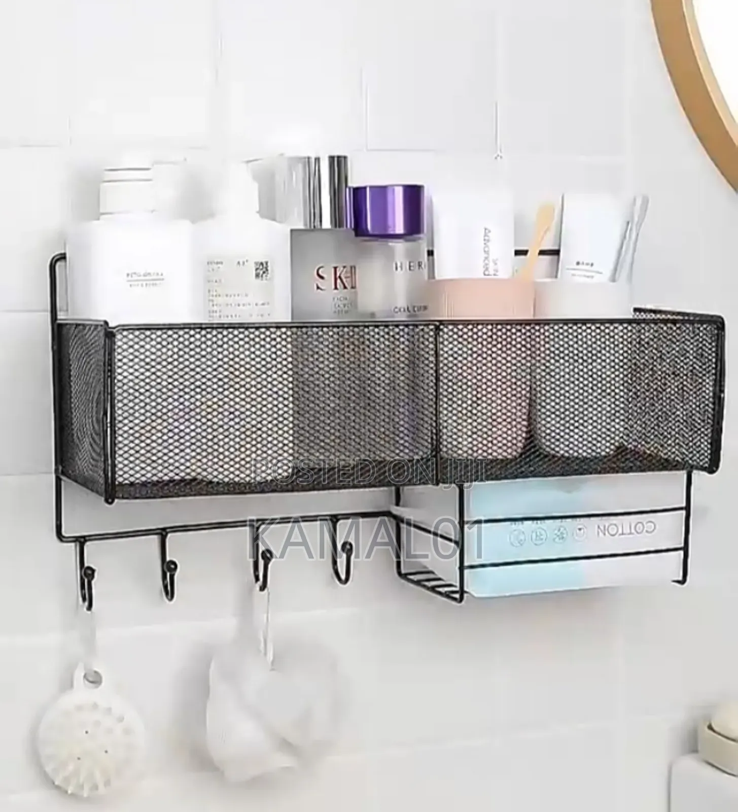 Bathroom Mesh Wall Shelf Hanger With Hooks and Tissue Holder