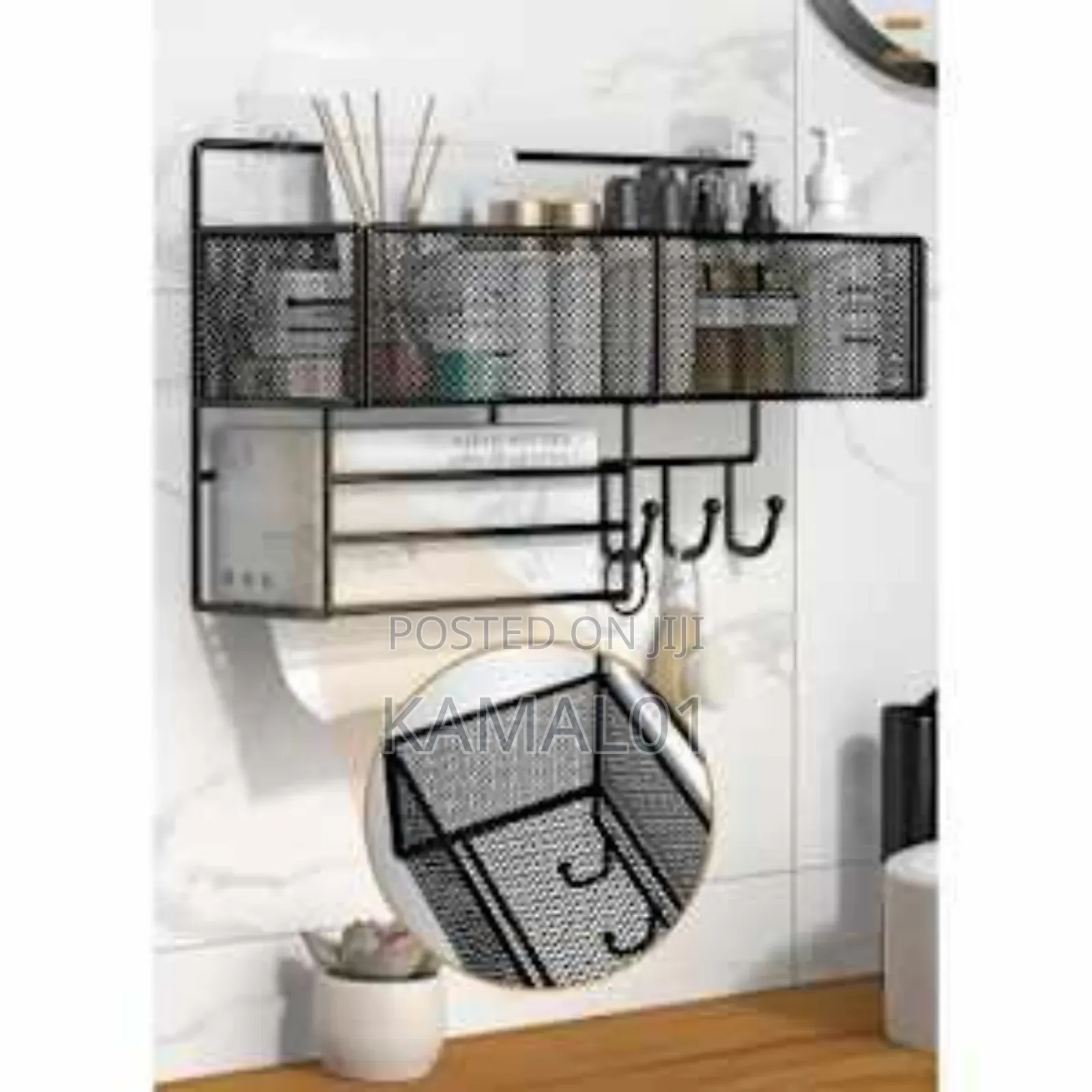 Bathroom Mesh Wall Shelf Hanger With Hooks and Tissue Holder