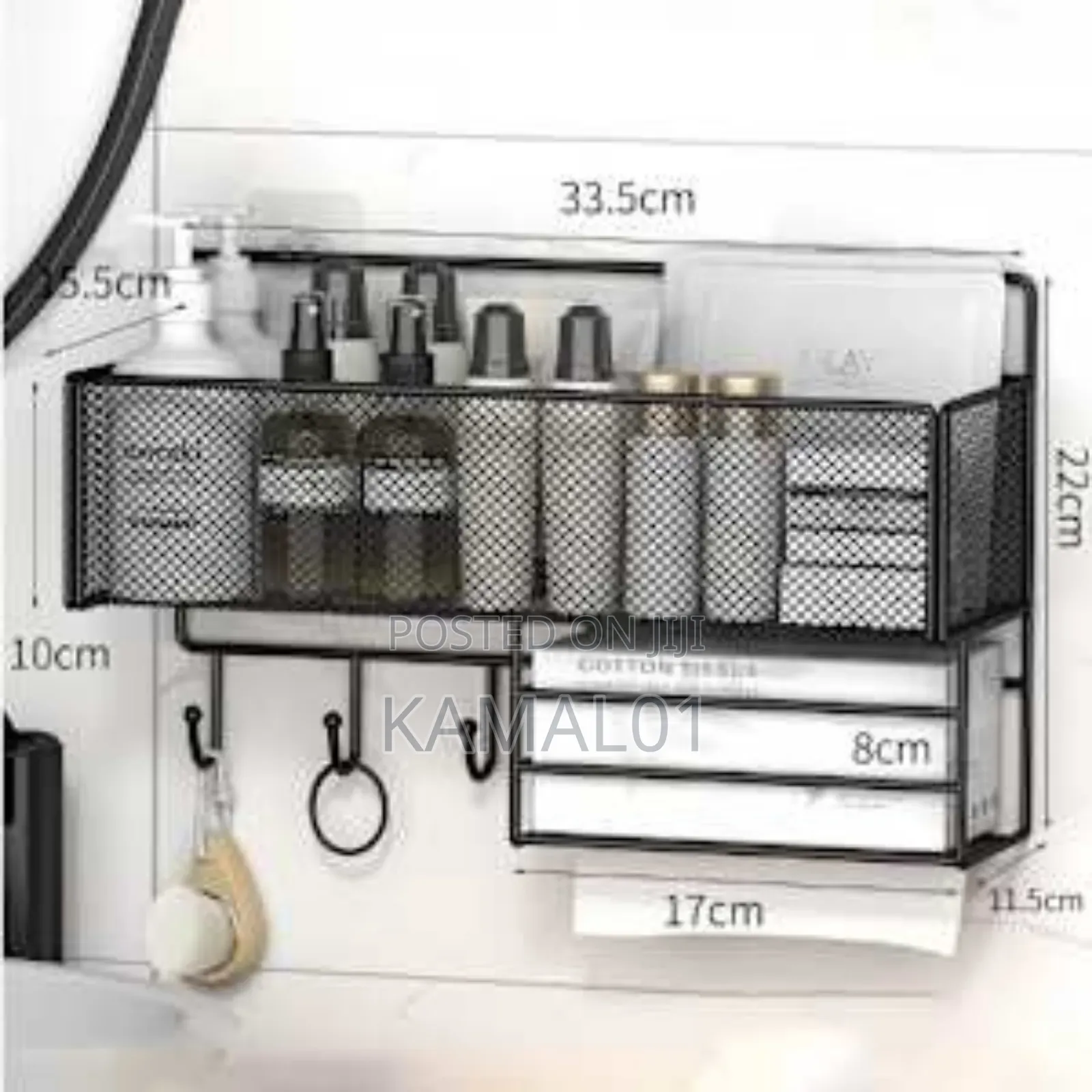 Bathroom Mesh Wall Shelf Hanger With Hooks and Tissue Holder