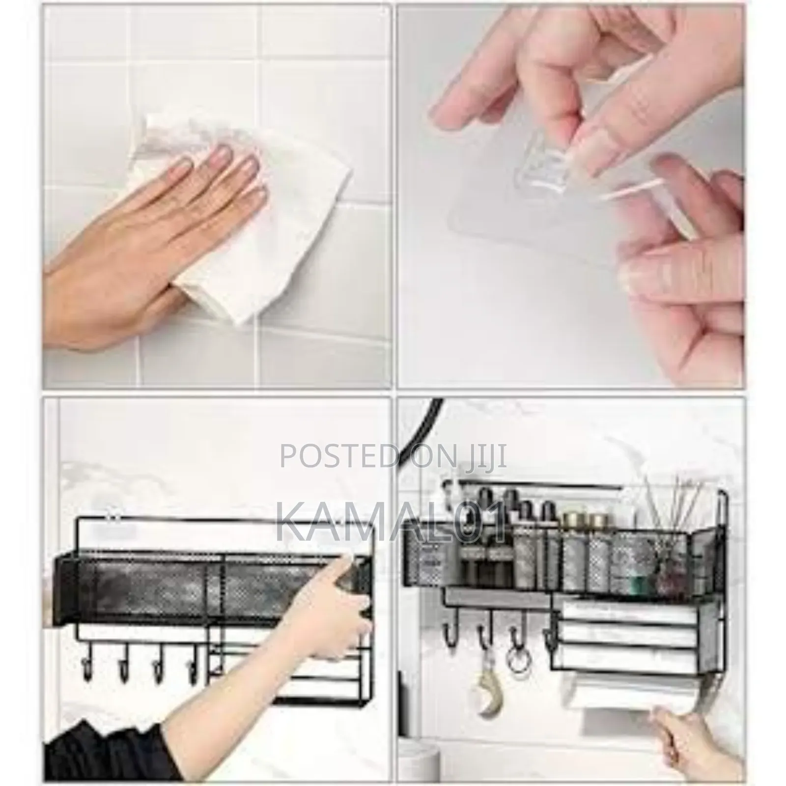 Bathroom Mesh Wall Shelf Hanger With Hooks and Tissue Holder