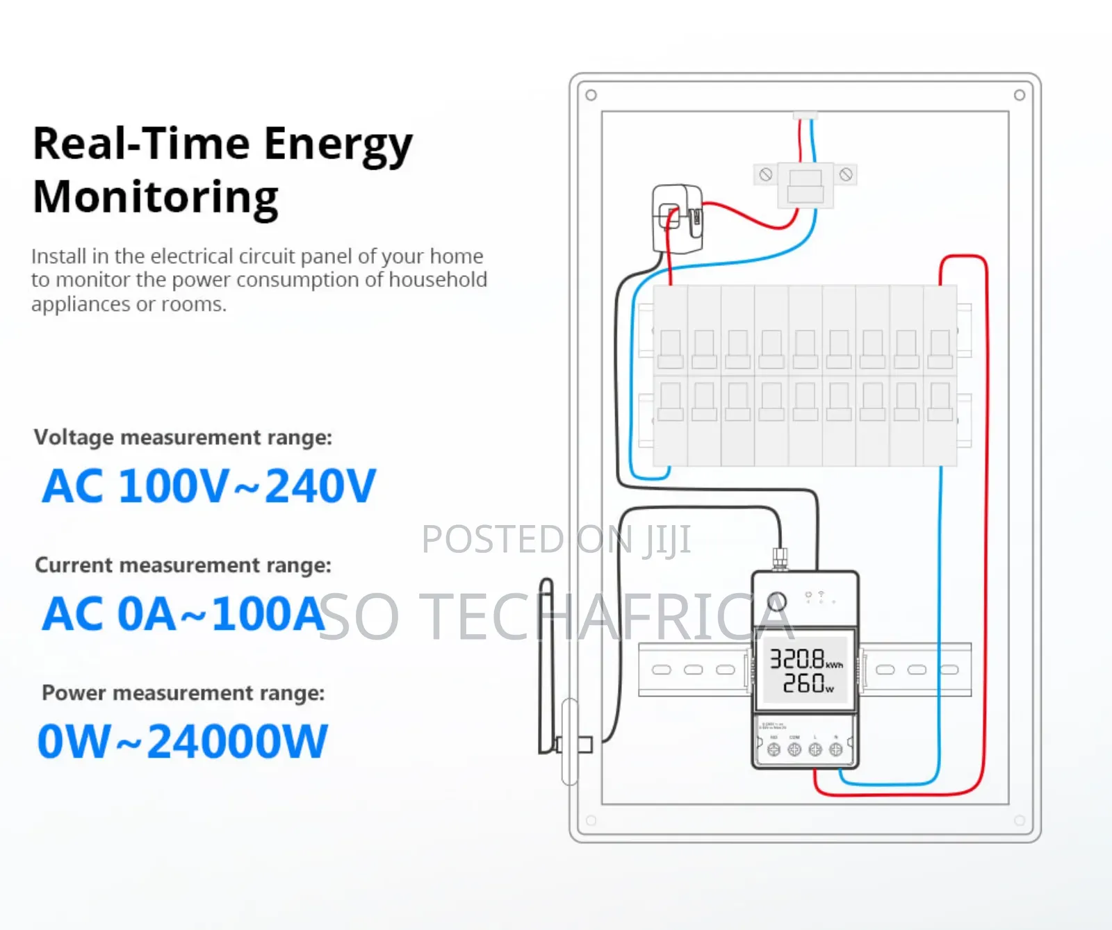 Sonoff Powct Smart Power Meter Wi-Fi 100v-240v 24000w 100a