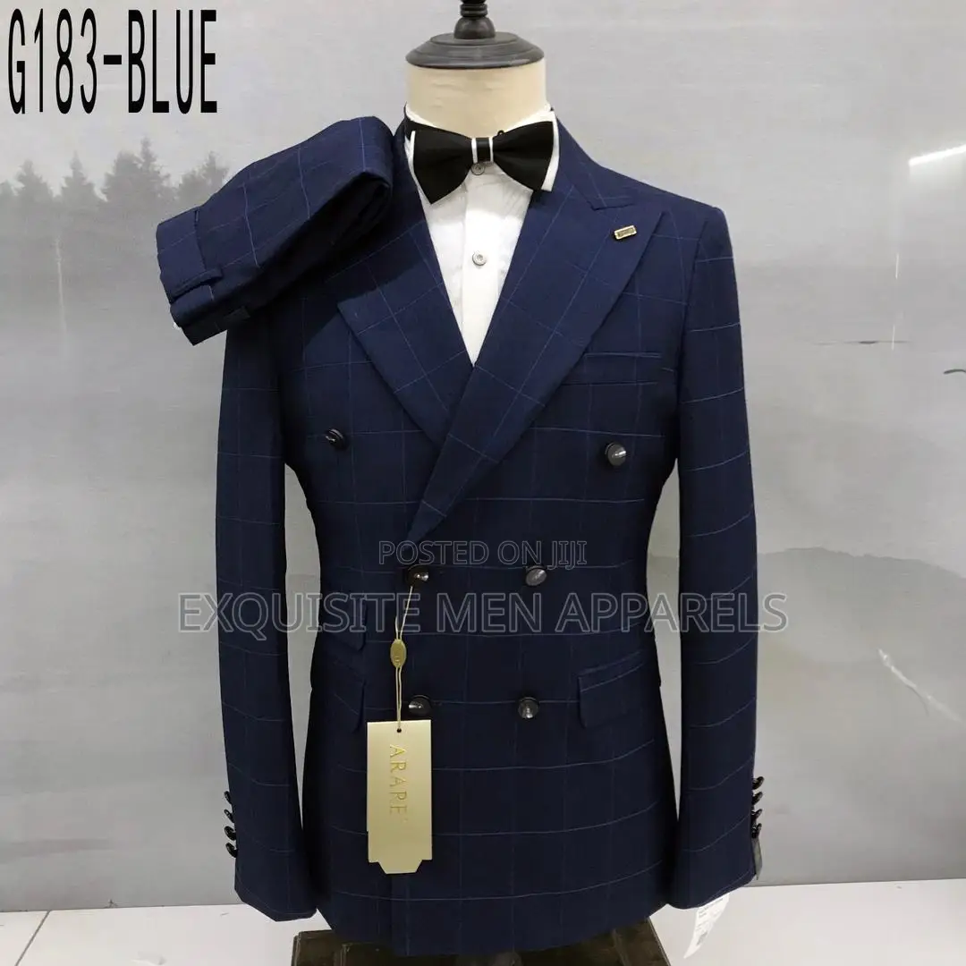 Double Breasted 2 Piece Plaid Checked Business Men’S Suit