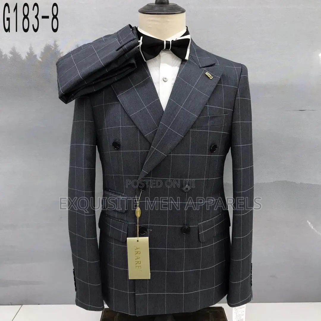 Double Breasted 2 Piece Plaid Checked Business Men’S Suit