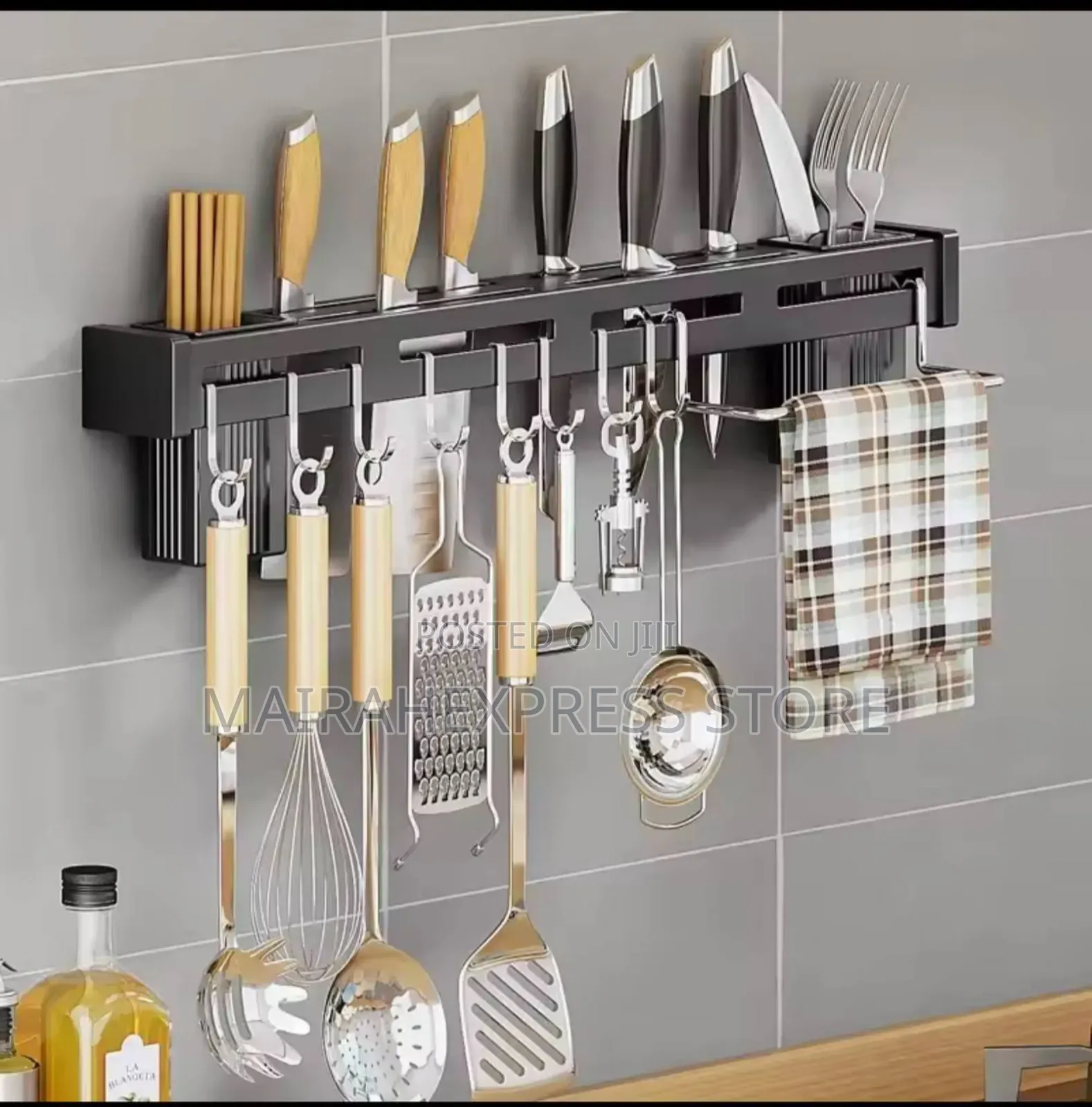 Stainless Steel Frame Wall Mounted Knife Holder With Hooks