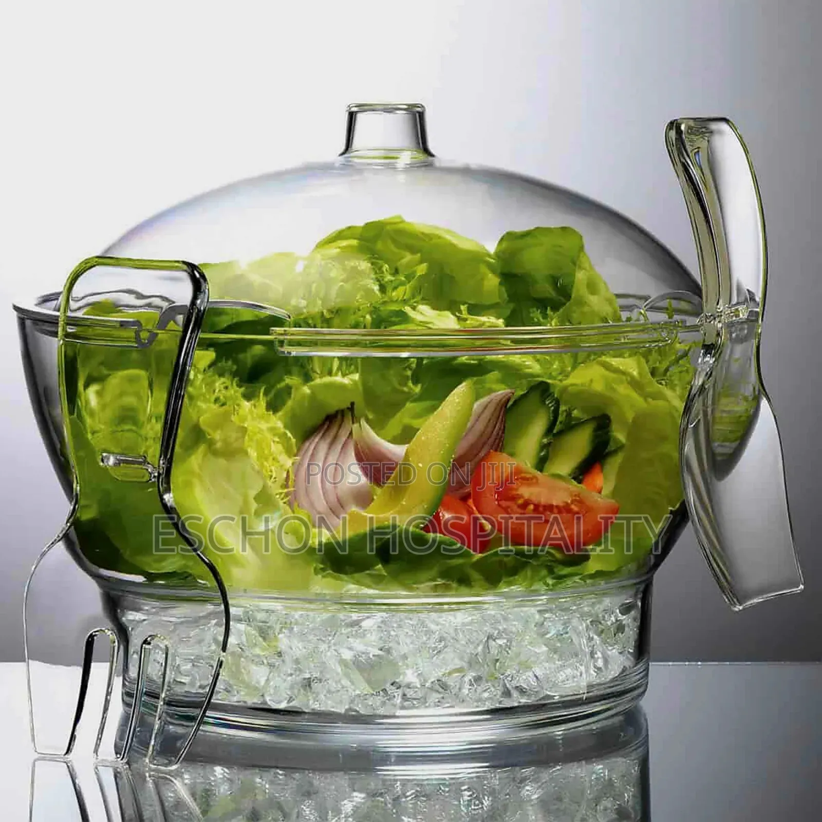 Salad Serving Bowl With Vented Ice Chamber- Acrylic