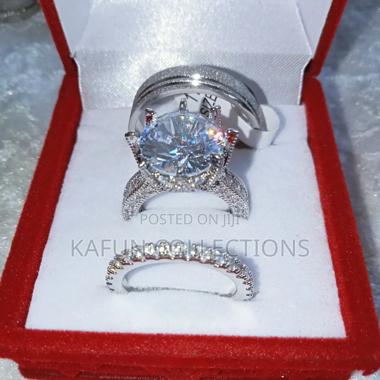 Non-Tarnishing Steel and Cubic Zirconia Wedding Ring Set